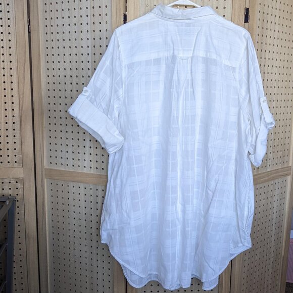 Lane Bryant Women's Shirt Dress / Tunic, White, semi-sheer fabric with pockets - Picture 3 of 13